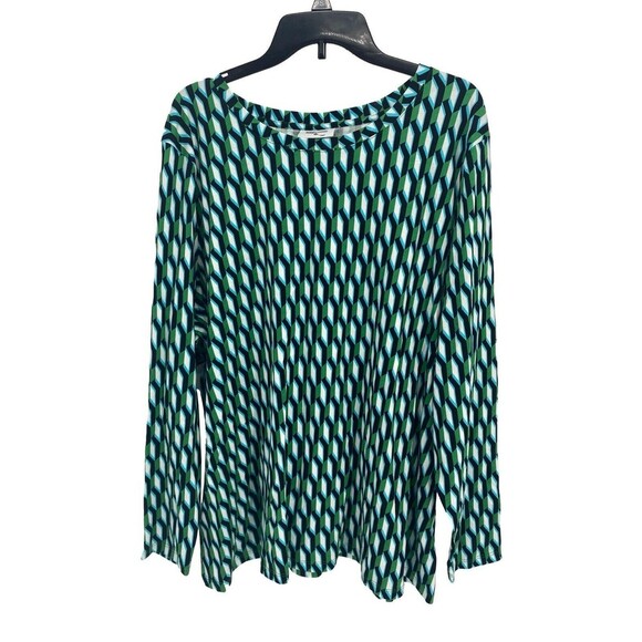 Diane Von Furstenberg For Target Crewneck Arrow Geo Green Long Sleeve Top 4X NEW - Picture 1 of 6